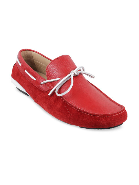 

Metro Men Red Solid Leather Boat Shoes