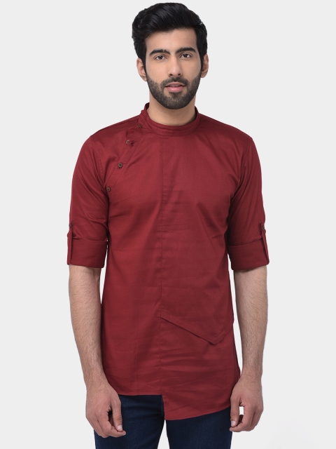 

SG LEMAN Men Maroon Solid Straight Kurta