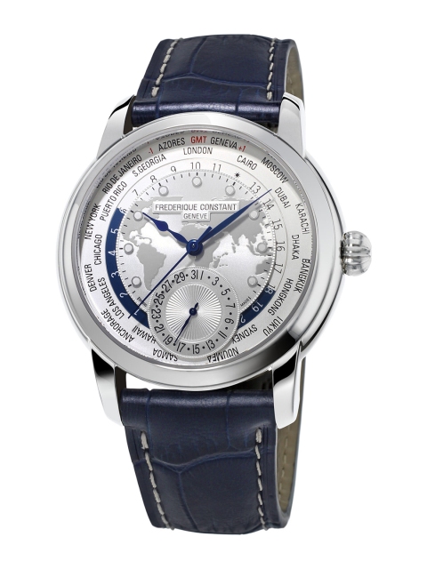 

Frederique Constant Men Silver-Toned & Navy Blue Worldtimer Analogue Watch FC-718WM4H6