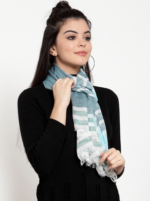 

J Style Women White & Blue Striped Stole