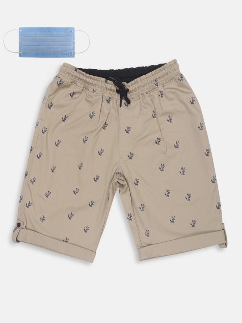 

Lil Tomatoes Boys Beige Printed Regular Shorts with Mask