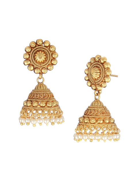 

Adwitiya Collection Gold-Toned Dome Shaped Jhumkas