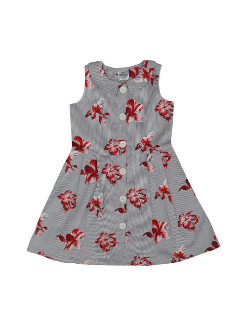 

Doodle Girls Grey Floral Printed Fit and Flare Dress