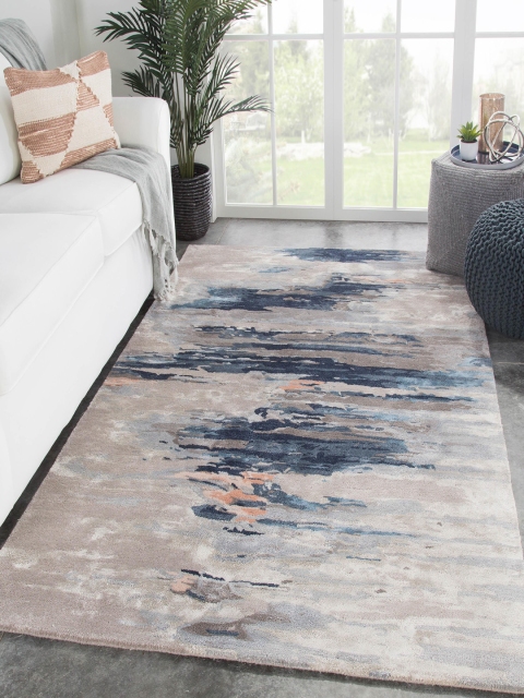 

Jaipur Rugs Taupe & Blue Abstract Modern Hand-Tufted Anti-Skid Carpet
