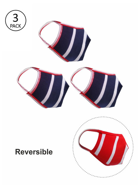 

nestroots Kids 3 Pcs Striped 2 Ply Reusable Reversible Protective Outdoor Cloth Masks, Navy blue
