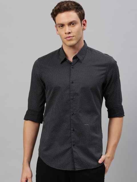 

RARE RABBIT Men Black Tailored Fit Printed Casual Shirt