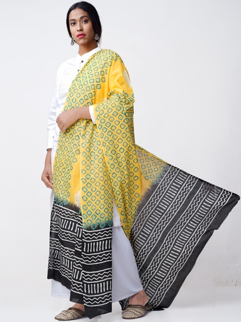 

Unnati Silks Yellow & Black Printed Sustainable Pure Cotton Dupatta