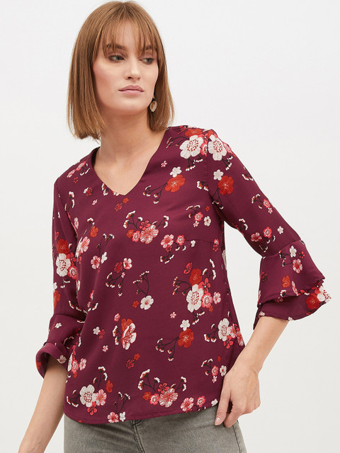 

Harpa Women Maroon Floral Printed Top