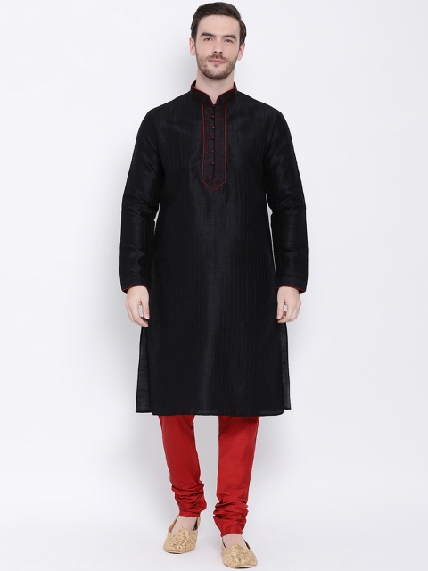 

Lakshya by Manish Men Black & Red Self Design Kurta with Churidar