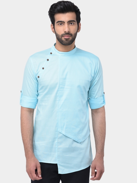 

SG LEMAN Men Turquoise Blue Solid Straight Kurta