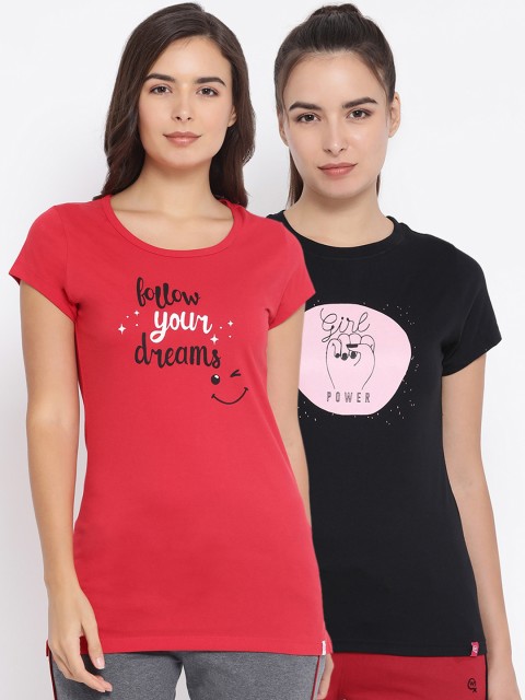 

Macrowoman W-Series Women Pack of 2 Printed Round Neck T-shirt, Black