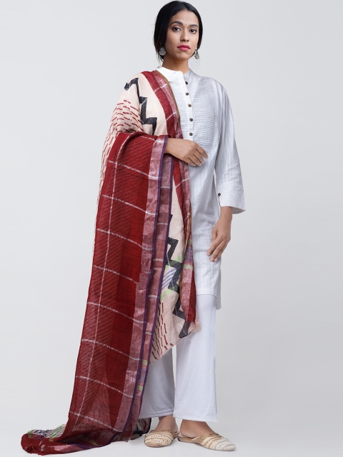 

Unnati Silks Maroon & Cream Printed Linen Sustainable Dupatta
