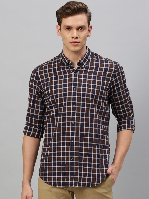 

RARE RABBIT Men Brown & Black Tailored Fit Checked Casual Shirt