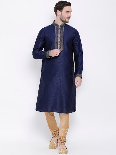 

Lakshya by Manish Men Navy Blue & Beige Self Design Kurta with Pyjamas