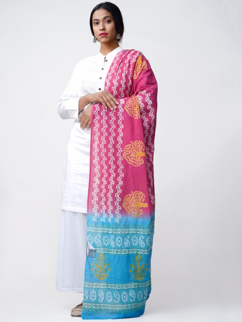 

Unnati Silks Pink & Blue Printed Pure Cotton Dupatta