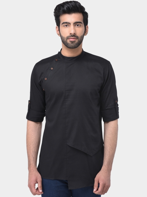 

SG LEMAN Men Black Solid Straight Fusion Kurta