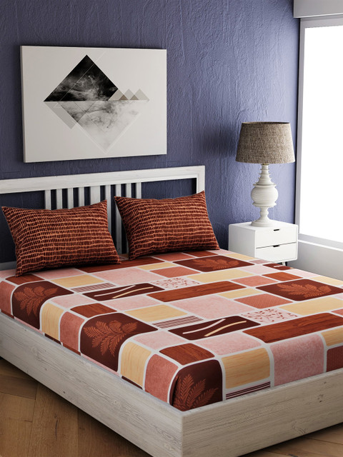 

EverHOME Multicoloured Geometric 144 TC Cotton 1 Queen Bedsheet with 2 Pillow Covers, Multi