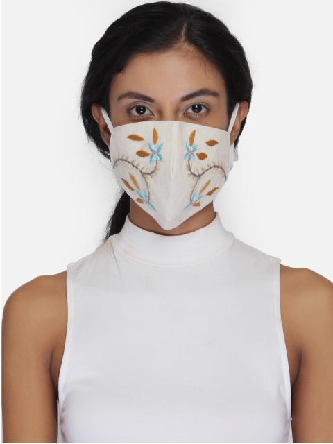 

Anekaant Women White Embroidered 3-Ply Reusable Outdoor Mask