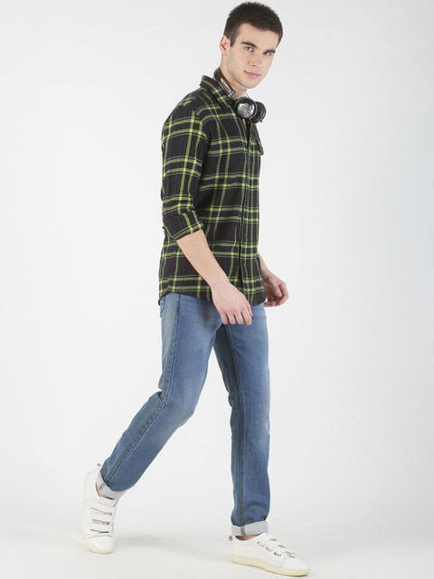 

Blue Saint Men Black & Green Slim Fit Checked Casual Shirt
