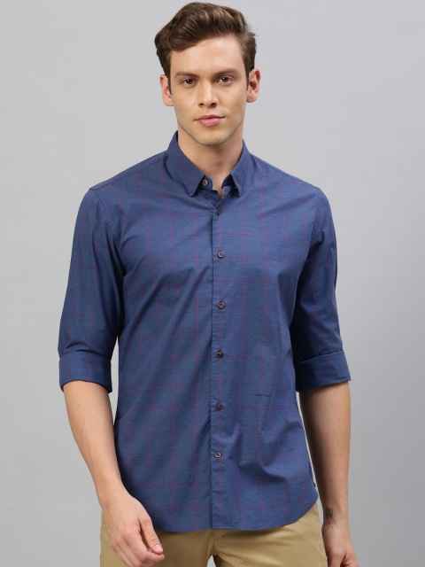 

RARE RABBIT Men Blue Tailored Fit Checked Casual Shirt