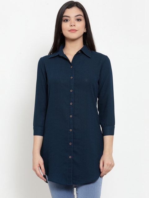 

Aujjessa Women Navy Blue Solid Shirt Style Top