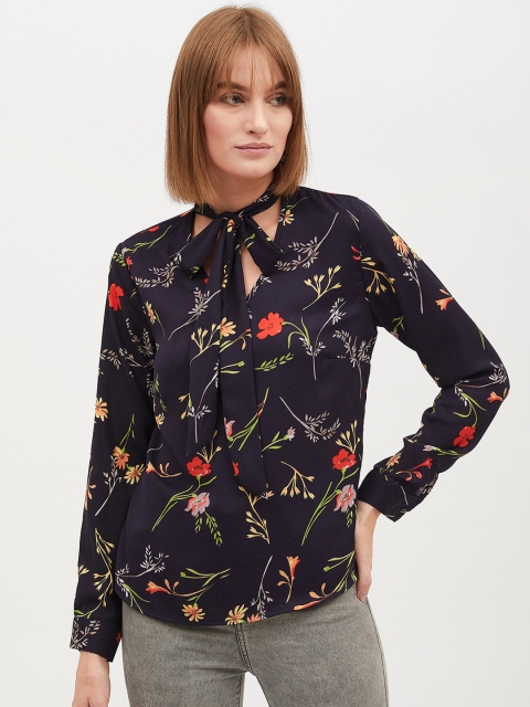 

Harpa Women Navy Blue Floral Printed Top