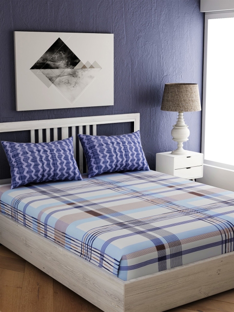 

EverHOME Blue & Grey Geometric 144 TC Cotton 1 Queen Bedsheet with 2 Pillow Covers