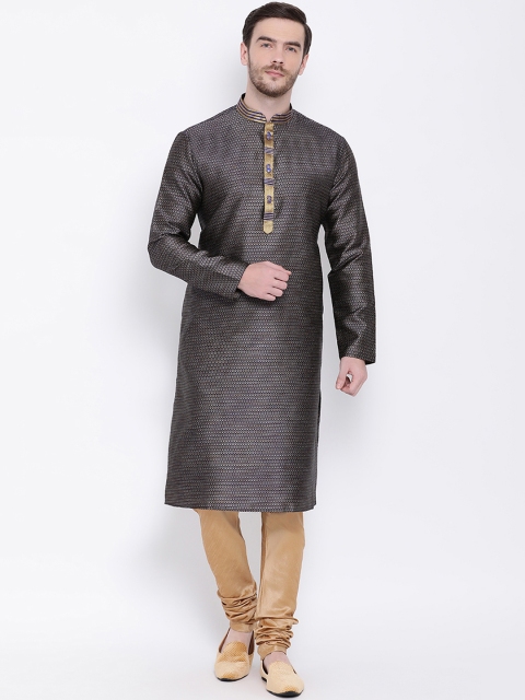 

Lakshya by Manish Men Navy Blue & Gold-Toned Self Design Kurta with Pyjamas