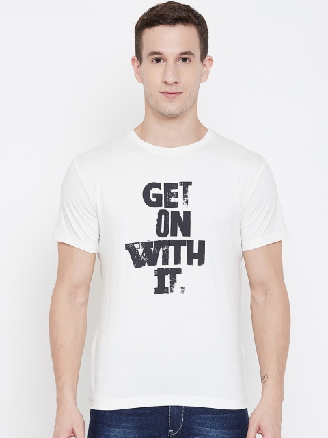 

armure Men White Printed Round Neck T-shirt