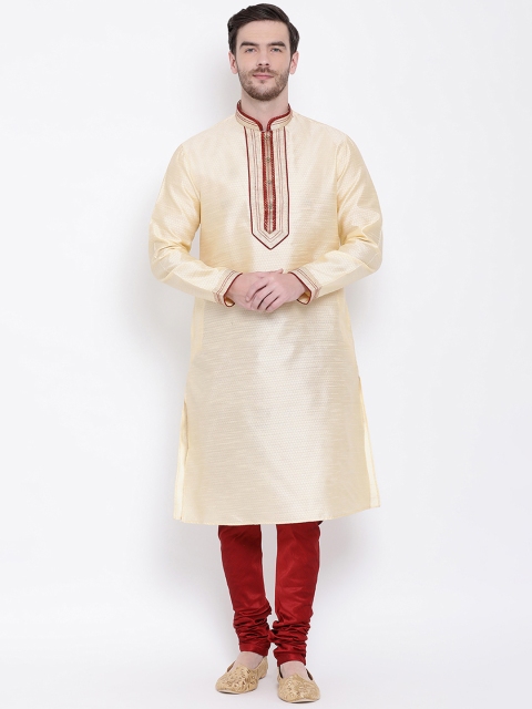 

Lakshya by Manish Men Gold-Toned & Maroon Self Design Kurta with Pyjamas