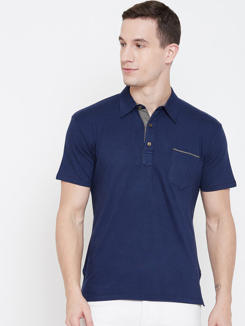 

armure Men Navy Blue Checked Polo Collar T-shirt