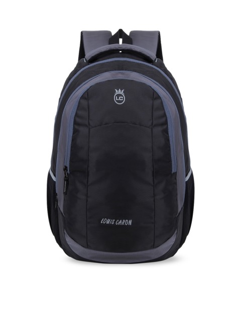 

LOUIS CARON Unisex Black & Grey Brand Logo Backpack