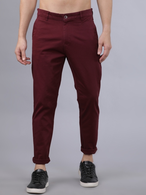 Horsefly Men Maroon Tapered Fit Solid Regular Trousers