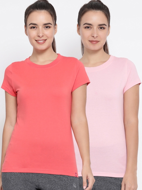

Macrowoman W-Series Women Pack Of 2 Solid Round Neck T-shirt, Pink