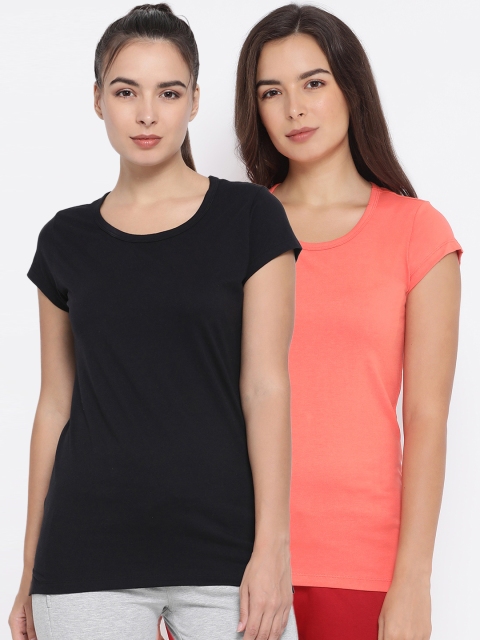 

Macrowoman Pack Of 2 W-Series Women Solid Round Neck T-shirt, Coral