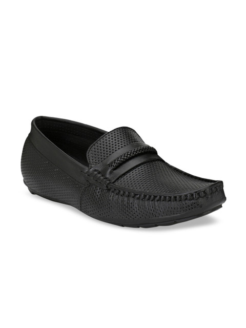 

Hi RELs Men Black Leather Perforations Loafers