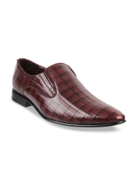 

Metro Men Brown Textured Leather Formal Slip-Ons