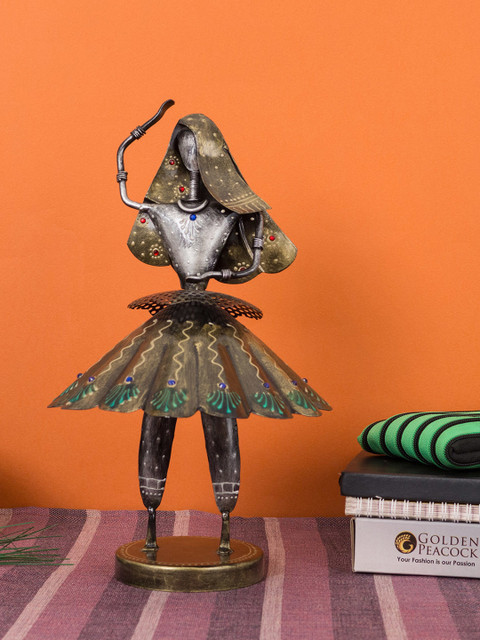 

Golden Peacock Brown & Silver-Toned Handcrafted Rajasthani Dancing Lady Decorative Showpiece