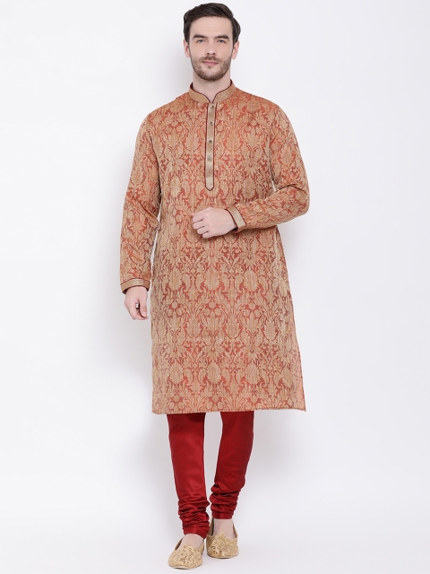 

Lakshya by Manish Men Rust Red Self Design Kurta with Pyjamas