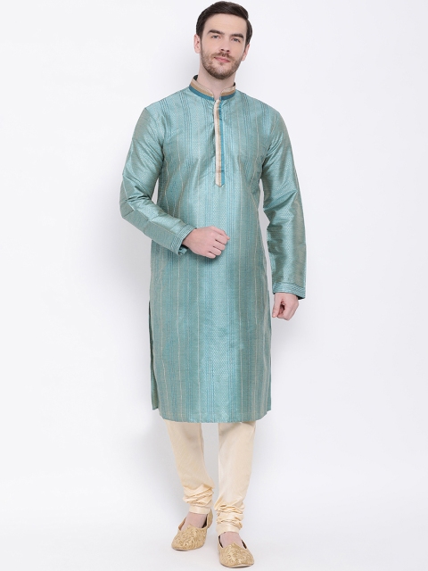 

Lakshya by Manish Men Turquoise Blue Striped Kurta with Churidar
