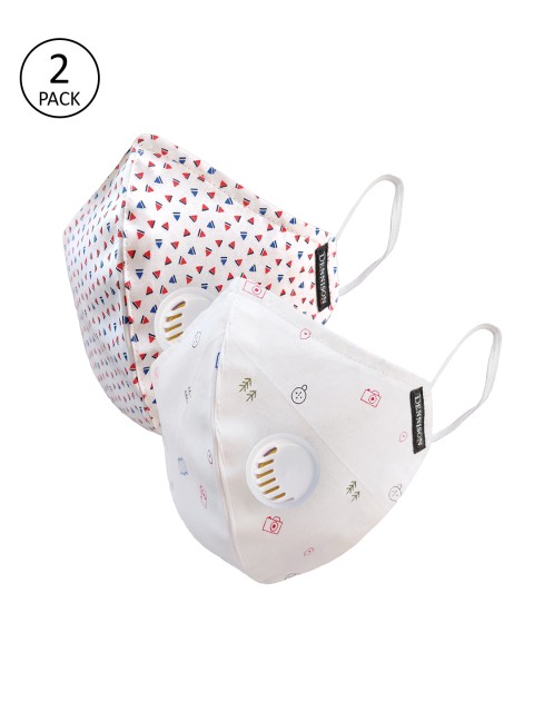 

DENNISON Unisex 2 Pcs Printed 2-Ply Anti-Dust Valved Reusable Outdoor Masks, White