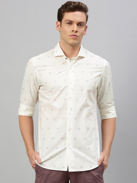 

RARE RABBIT Men White Tailored Fit Printed Casual Shirt