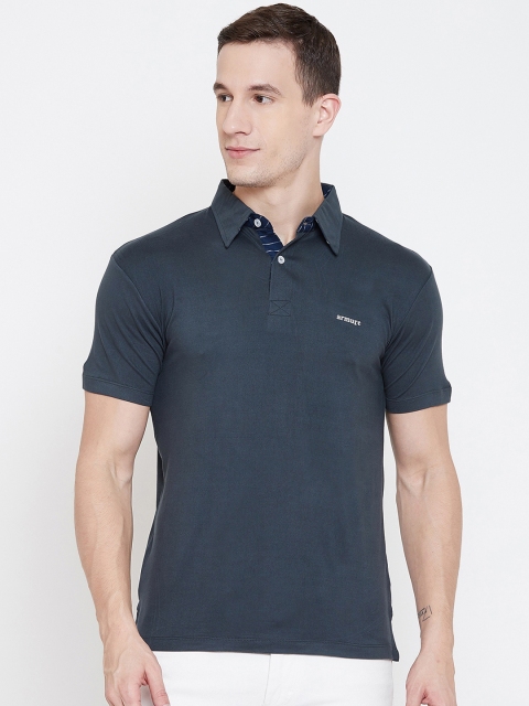 

armure Men Navy Blue Solid Polo Collar T-shirt