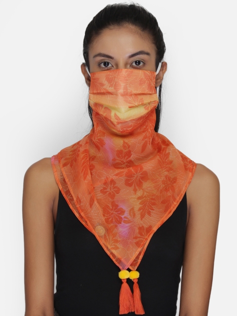 

Anekaant Women Orange Printed 3-Ply Reusable Scarf Style Outdoor Mask
