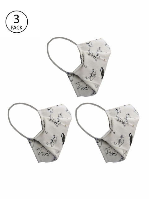 

nestroots Unisex Off-White Printed 3 Pcs Reusable 2 Ply Cloth Face Masks