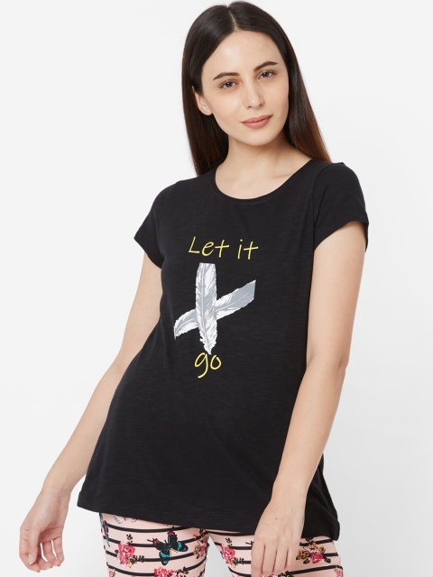 

Sweet Dreams Women Black Printed Round Neck Lounge T-shirt