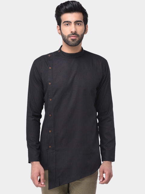 

SG LEMAN Men Black Solid Straight Kurta