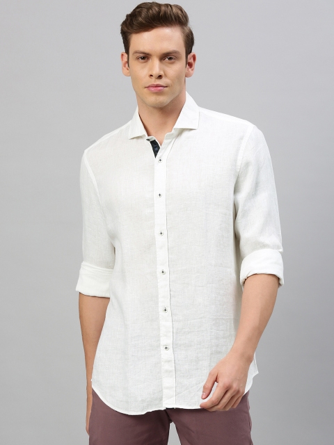 

RARE RABBIT Men White Tailored Fit Solid Casual Shirt