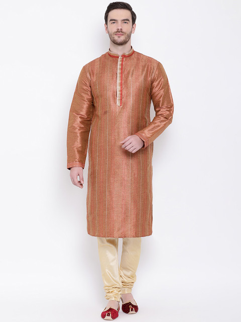 

Lakshya by Manish Men Rust Brown & Beige Striped Kurta with Trousers