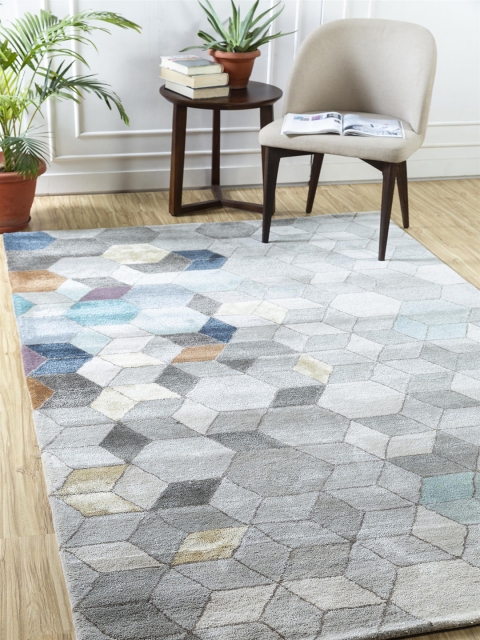 

Jaipur Rugs Grey & Blue Geometric Hand-Tufted Modern Anti-Skid Carpet